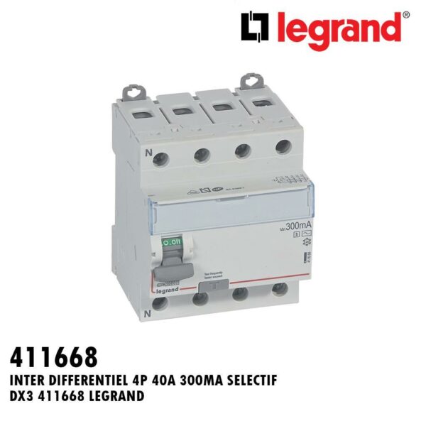 INTER DIFFERENTIEL 4P 40A 300MA SELECTIF DX3 411668 LEGRAND