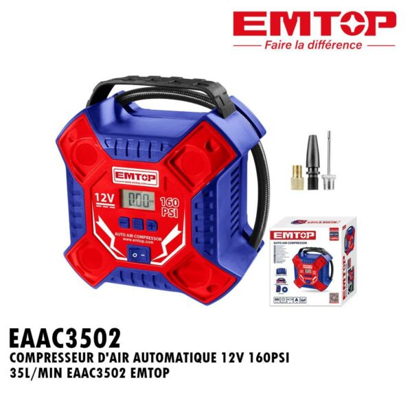 COMPRESSEUR DAIR AUTOMATIQUE 12V 160PSI 35L/MIN EAAC3502 EMTOP