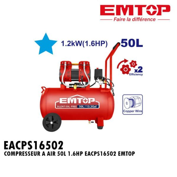 COMPRESSEUR A AIR 50L 1.6HP EACPS16502 EMTOP