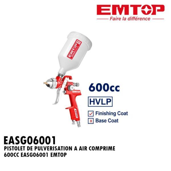 PISTOLET DE PULVERISATION A AIR COMPRIME 600CC EASG06001 EMTOP