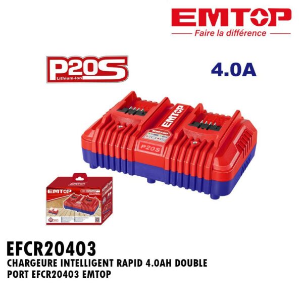 BATTERIE CHARGE RAPIDE A BATTERIE 20V 4.0AH DOUBLE EFCR20403 EMTOP