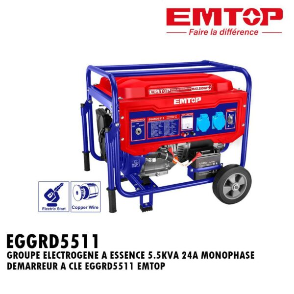 GROUPE ELECTROGENE D'ESSENCE V220-240 HZ50 KW5.5 25L 77KG EGGRD5511 EMTOP