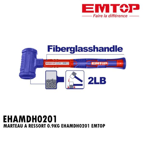 MAILLET CAOUTCHOUC BLEU 2LB MANCHE FIBRE DE VERRE EHAMDH0201 EMTOP