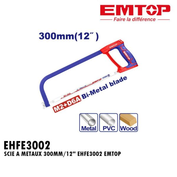 CADRE DE SCIE A METAUX PRISE EN MAIN DOUCE 300MM/12" EHFE3002 EMTOP