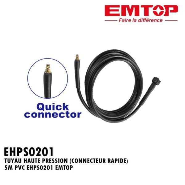 TUYAU HAUTE PRESSION (CONNECTEUR RAPIDE) 5M PVC EHPS0201 EMTOP