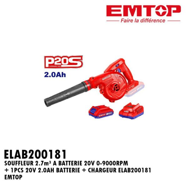 SOUFFLEUR 0-9000/0-18000RPM 2.7M3/MIN 2.0AH LI-ION ELAB200181 EMTOP