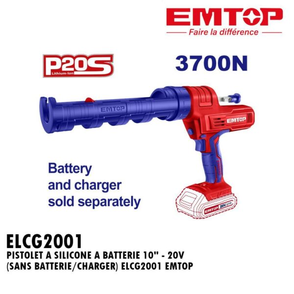 PISTOLET A SILICONE A BATTERIE 10" - 20V (SANS BATTERIE/CHARGER) ELCG2001 EMTOP