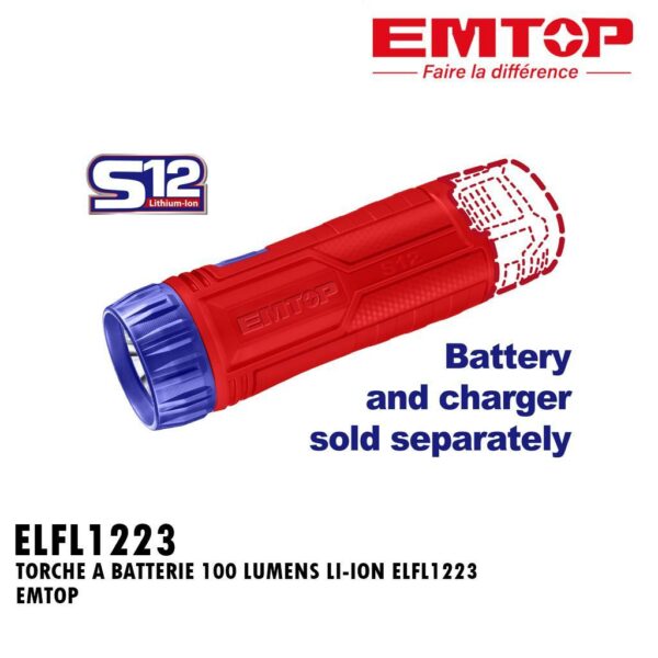 LAMPE DE POCHE 100 LUMENS LI-ION ELFL1223 EMTOP