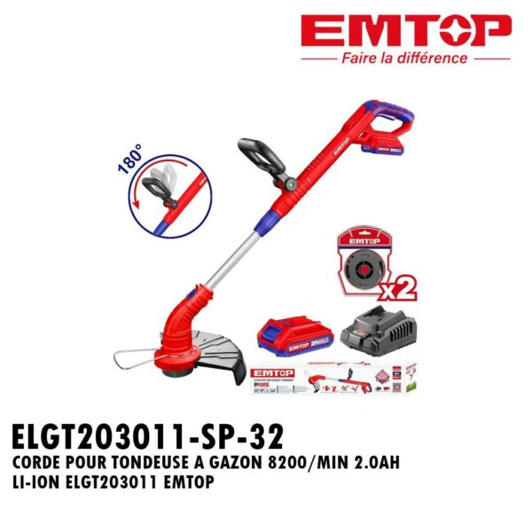 CORDE POUR TONDEUSE A GAZON 8200/MIN 2.0AH LI-ION ELGT203011 EMTOP