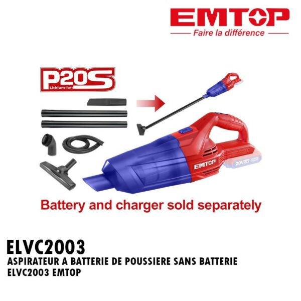 ASPIRATEUR >7.0KPA 0.7L CAP. DE POUSSIERE LI-ION ELVC2003 EMTOP