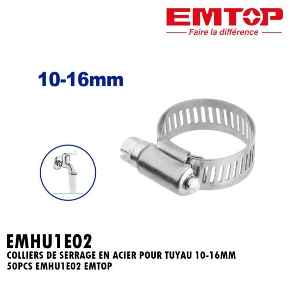 COLLIERS DE SERRAGE EN ACIER POUR TUYAU 10-16MM 50PCS EMHU1E02 EMTOP