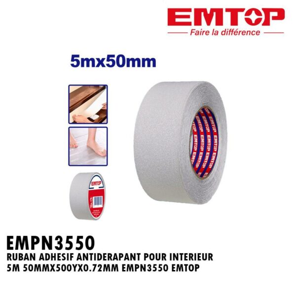RUBAN ADHESIF ANTIDERAPANT POUR INTERIEUR 5M 50MMX500YX0.72MM EMPN3550 EMTOP