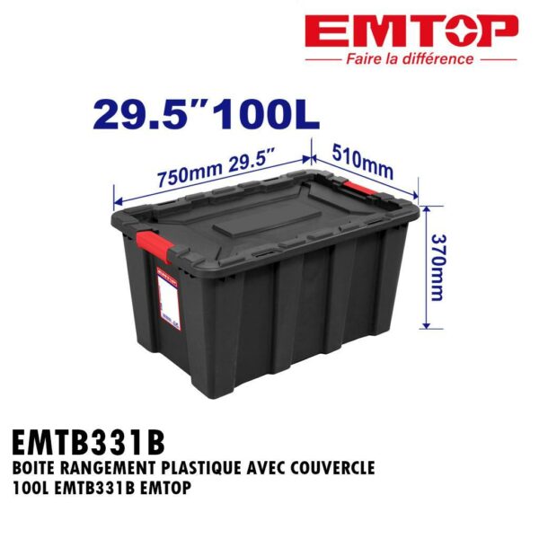 BOITE RANGEMENT PLASTIQUE AVEC COUVERCLE 100L EMTB331B EMTOP