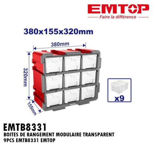 BOITES DE RANGEMENT MODULAIRE TRANSPARENT 9PCS EMTB8331 EMTOP