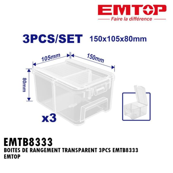 BOITES DE RANGEMENT TRANSPARENT 3PCS EMTB8333 EMTOP