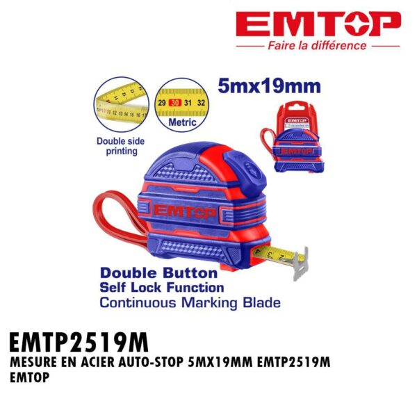 MESURE EN ACIER AUTO-STOP 5MX19MM EMTP2519M EMTOP