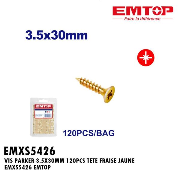 VIS PARKER 3.5X30MM 120PCS TETE FRAISE JAUNE EMXS5426 EMTOP