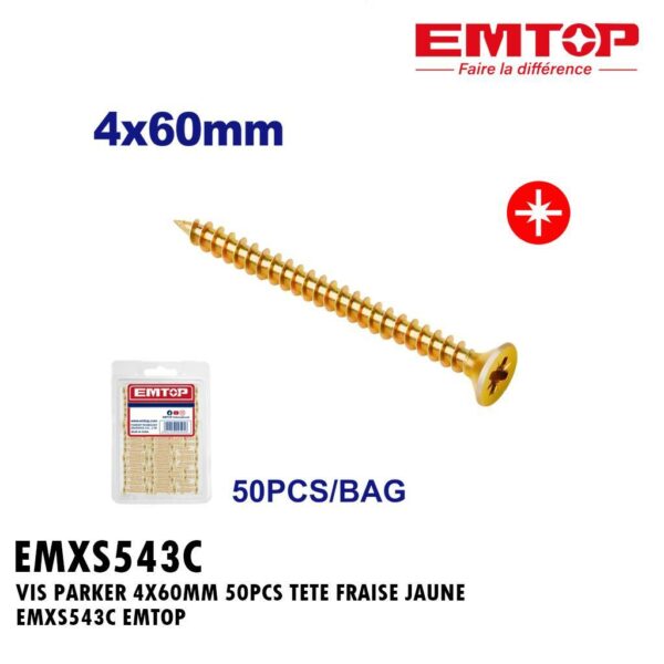 VIS PARKER 4X60MM 50PCS TETE FRAISE JAUNE EMXS543C EMTOP