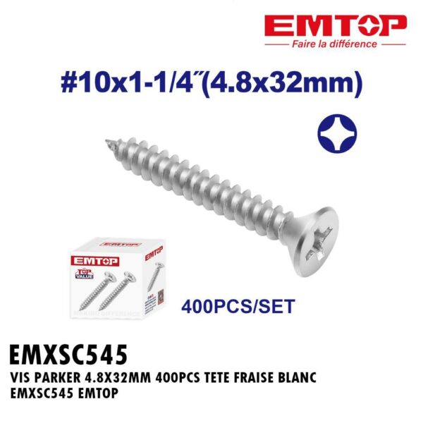VIS PARKER 4.8X32MM 400PCS TETE FRAISE BLANC EMXSC545 EMTOP