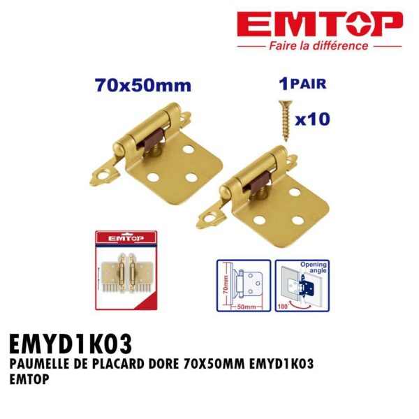 PAUMELLE DE PLACARD DORE 70X50MM EMYD1K03 EMTOP