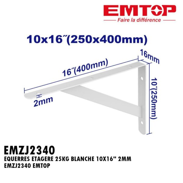EQUERRES ETAGERE 25KG BLANCHE 10X16" 2MM EMZJ2340 EMTOP