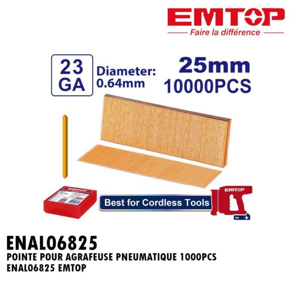 POINTE POUR AGRAFEUSE PNEUMATIQUE 1000PCS ENAL06825 EMTOP