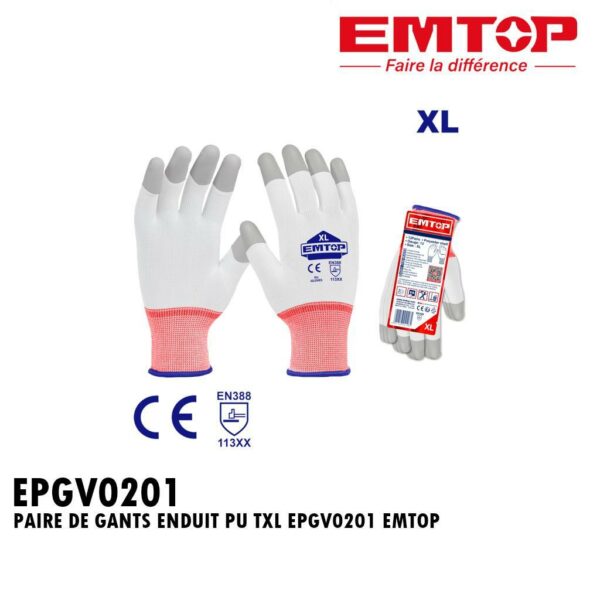 PAIRE DE GANTS ENDUIT PU TXL EPGV0201 EMTOP