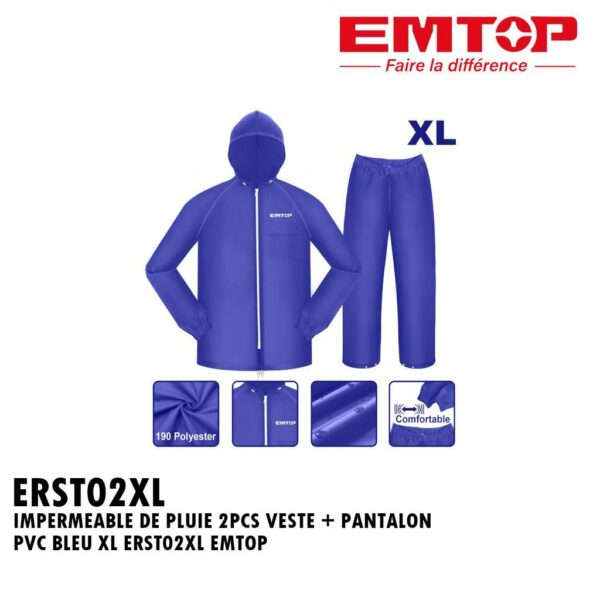 ENSEMBLE DE PLUIE VESTE + PANTALON PVC BLEU TAILLE XL ERST02XL EMTOP