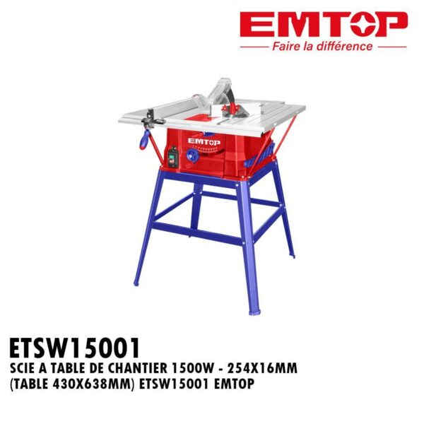 SCIE A TABLE DE CHANTIER 1500W - 254X16MM (TABLE 430X638MM) ETSW15001 EMTOP