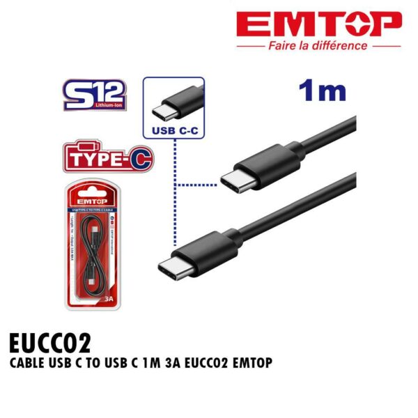 CABLE USB C TO USB C 1M 3A EUCC02 EMTOP