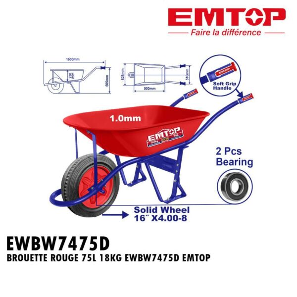 BROUETTE ROUGE 75L 18KG EWBW7475D EMTOP