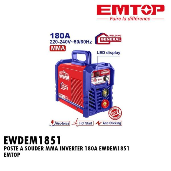 POSTE A SOUDER MMA INVERTER 180A 1~220-240V / 50-60HZ EWDEM1851 EMTOP