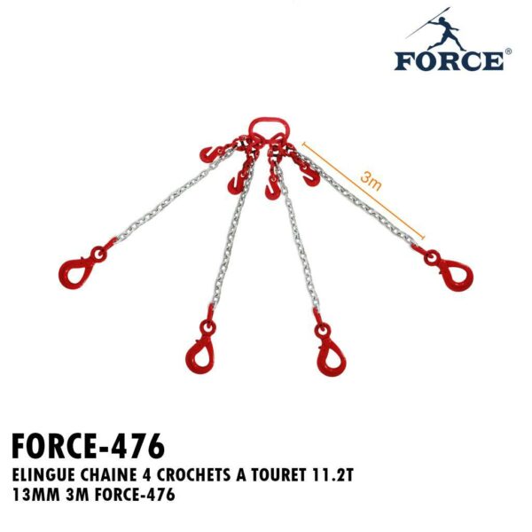 ELINGUE CHAINE 4 CROCHETS A TOURET 11.2T 13MM 3M FORCE-476