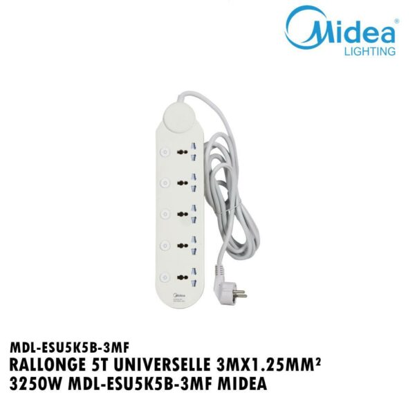 RALLONGE 5T UNIVERSELLE 3MX1.25MM² 3250W MDL-ESU5K5B-3MF MIDEA