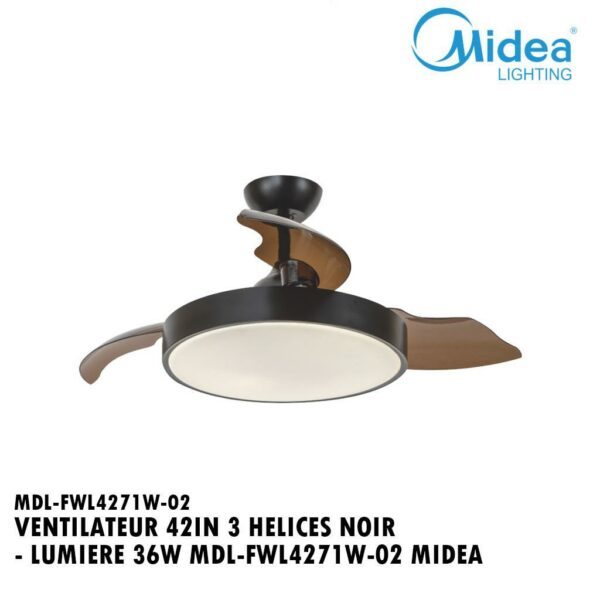 VENTILATEUR 42IN 3 HELICES NOIR - LUMIERE 36W MDL-FWL4271W-02 MIDEA
