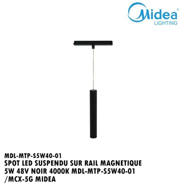 SPOT LED SUSPENDU SUR RAIL MAGNÉTIQUE 5W 48V NOIR 4000K MDL-MTP-S5W40-01 /MCX-5G