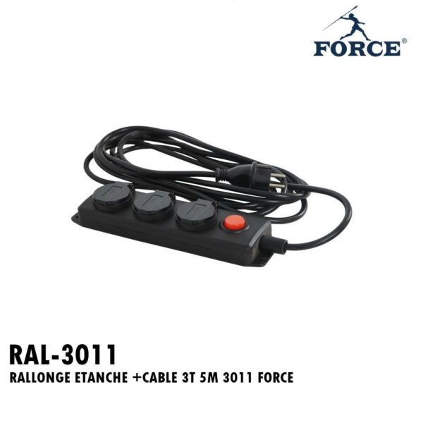 RALLONGE ETANCHE +CABLE 3T 5M 3011 FORCE