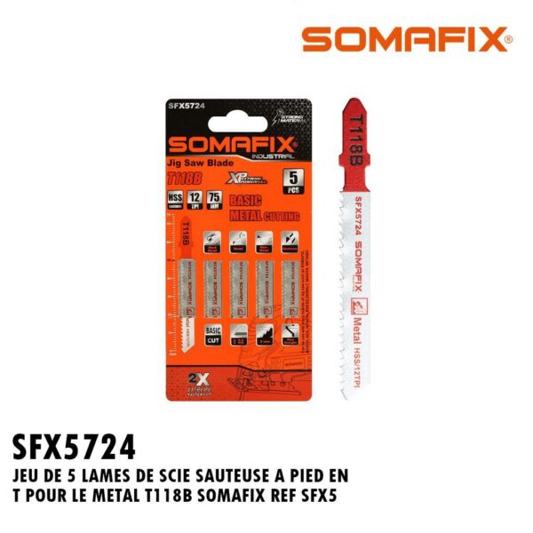 JEU DE 5 LAMES DE SCIE SAUTEUSE A PIED EN T POUR LE METAL T118B SOMAFIX REF SFX5