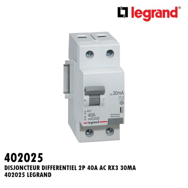 INTER DIFFERENTIEL 2P 40A AC RX3 30MA 402025 LEGRAND