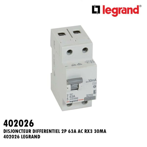 INTER DIFFERENTIEL 2P 63A AC RX3 30MA 402026 LEGRAND