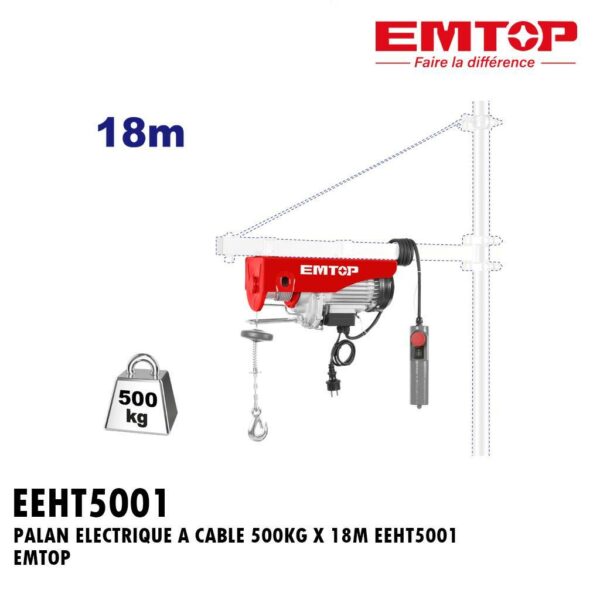 PALAN ELECTRIQUE A CABLE 500KG X 18M EEHT5001 EMTOP