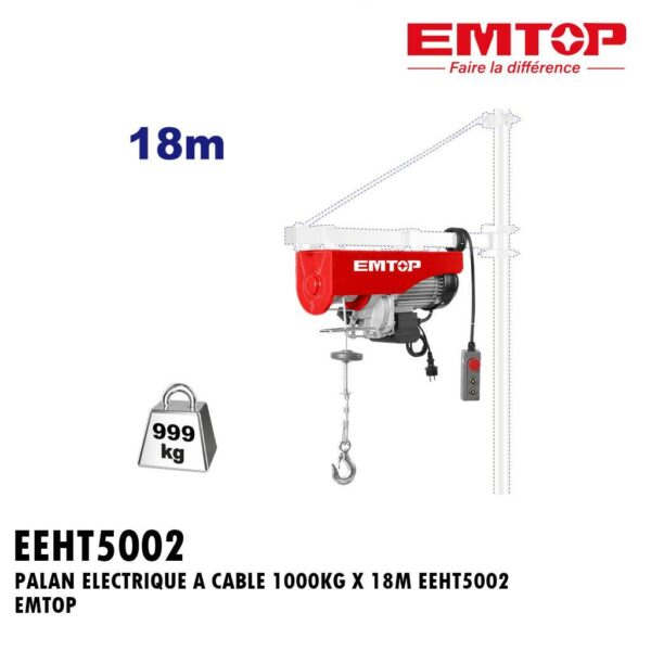 PALAN ELECTRIQUE A CABLE 1000KG X 18M EEHT5002 EMTOP