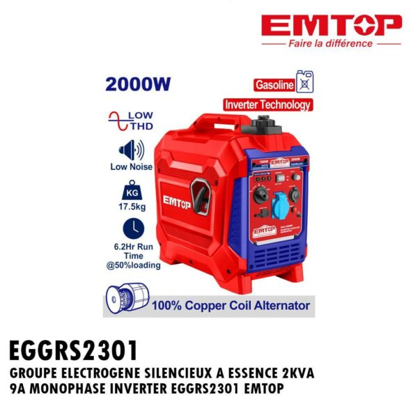 GROUPE ELECTROGENE SILENCIEUX A ESSENCE 2KVA 9A MONOPHASE INVERTER EGGRS2301 EMTOP
