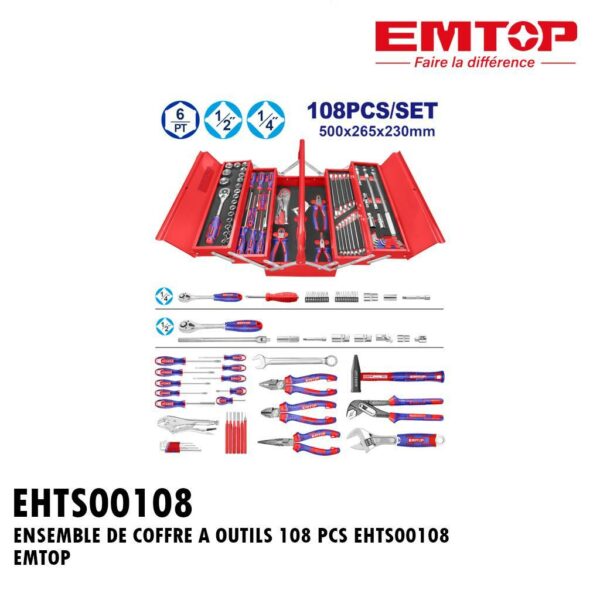ENSEMBLE DE COFFRE A OUTILS 108 PCS EHTS00108 EMTOP