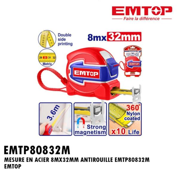 MESURE EN ACIER 8MX32MM ANTIROUILLE EMTP80832M EMTOP