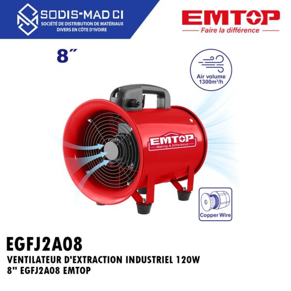 VENTILATEUR D'EXTRACTION INDUSTRIEL 120W 8" 0.16HP EGFJ2A08 EMTOP