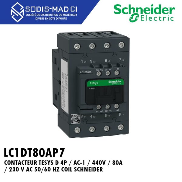CONTACTEUR TESYS D 4P / AC-1 / 440V / 80A / 230 V AC 50/60 HZ COIL SCHNEIDER