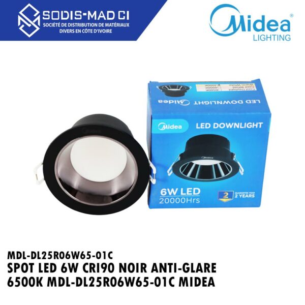 SPOT LED 6W CRI90 NOIR ANTI-GLARE 6500K MDL-DL25R06W65-01C MIDEA