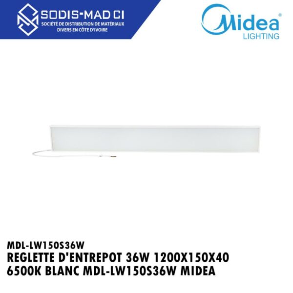 REGLETTE D'ENTREPOT 36W 1200X150X40 6500K BLANC MDL-LW150S36W MIDEA
