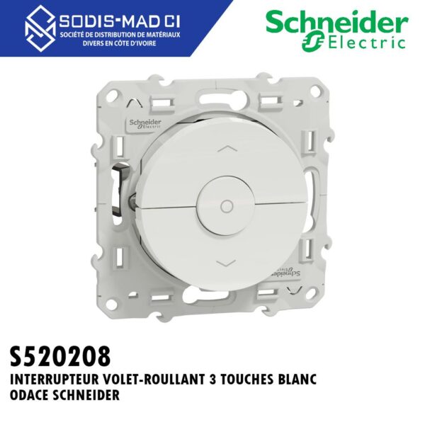 INTERRUPTEUR VOLET-ROULLANT 3 TOUCHES BLANC ODACE SCHNEIDER